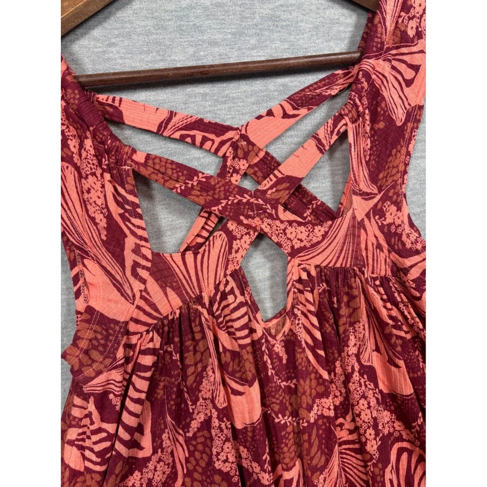 Free People‎ XS Floral Crisscross Back Babydoll Tank Top Sugar Cane